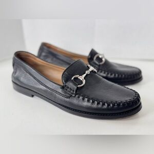 Robert Zur Black Leather Slip On Loafer Flat Shoes Chain Accent Women’s Size 9